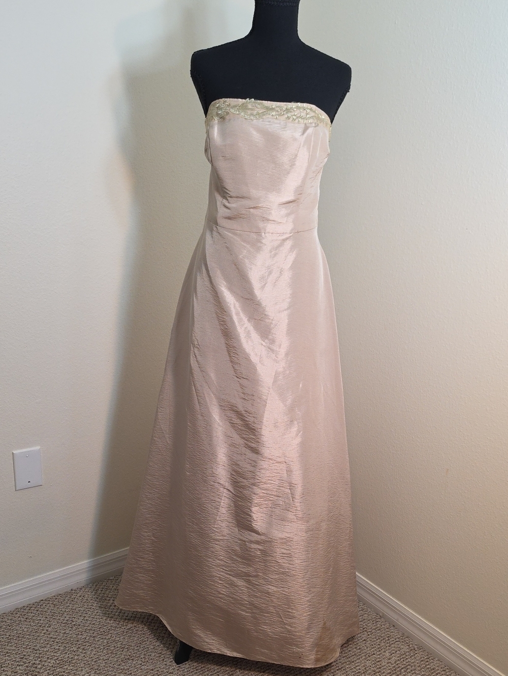 Bill Levkoff Strapless Pale Blush Champane Gown with Trim